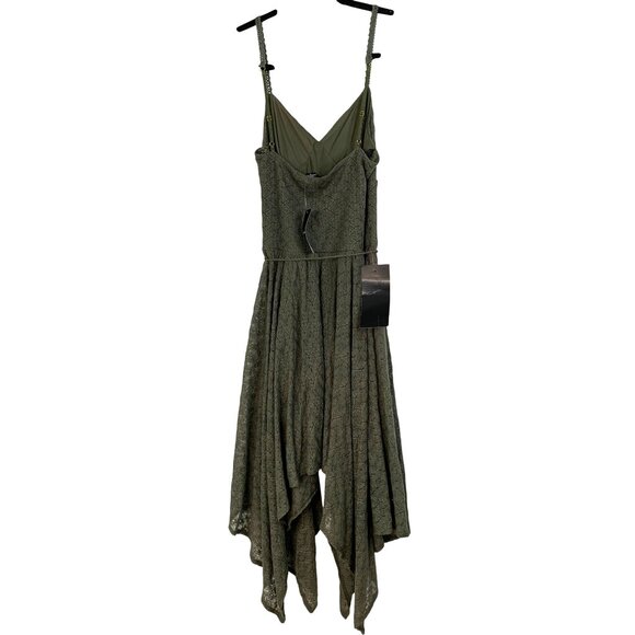 Bebe Olive Lace Overlay Scarf Hem Dress Sweatshirt Strappy NWT $139 Size S - Picture 13 of 13